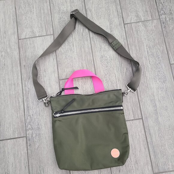 shortyLOVE Handbags - ShortyLOVE Crossbody Tote Bag Olive Green Pink Strap One Size
